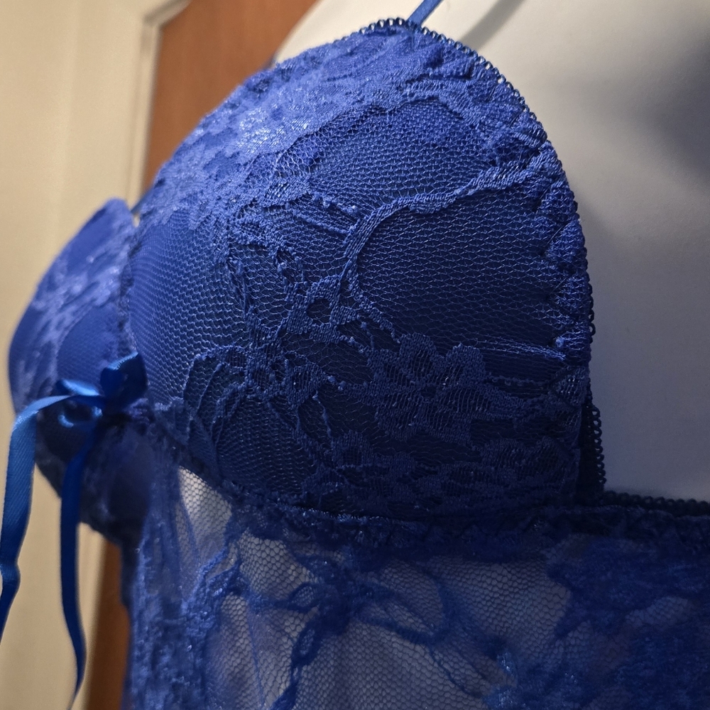Blue lace NEW no tags teddy/camisole lingerie szS - Picture 4 of 5